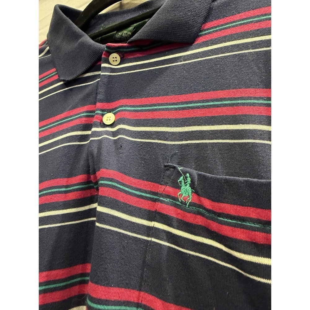Kings court Red Green Striped Polo Shirt Men's L Collared Short Sleeve vintage - Picture 3 of 4